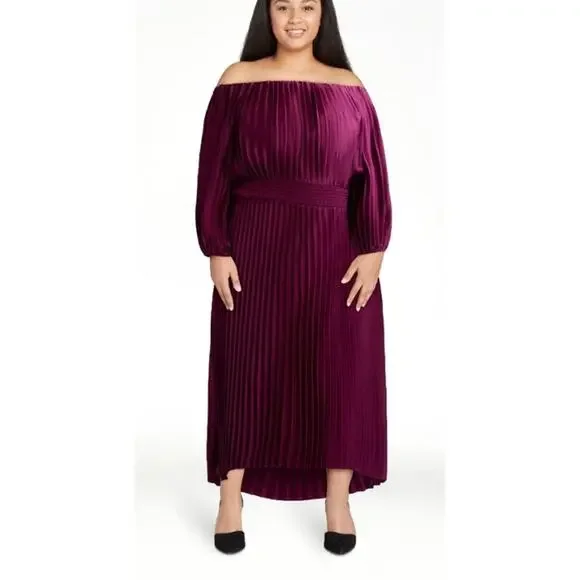 Terra & Sky | Dresses | Terra Sky Pleated Midi Dress With Sweetheart Neck  Midi Purple Dress Plus X | Poshmark